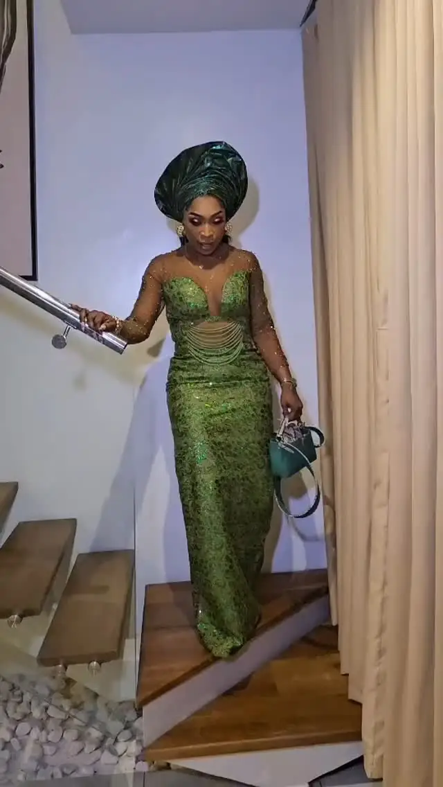 Emerald lace with sheer sleeves