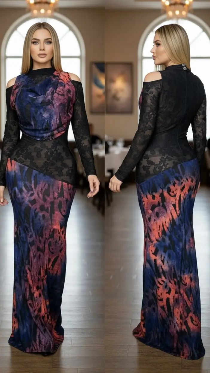 Cold-shoulder print maxi
